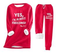 Mrat Pyjama Sets for Women 2 Piece Fleece Lined Loungewear Pjs Soft Nightwear Loungewear Pjs Sets Winter Sleepwear Pyjamas for Ladies with Drawstring Warm Sherpa Fluffy Pyjamas Long Sleeve Tops Pants