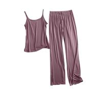 Mrat Pyjamas for Women 2 Pieces Outfits Modal Cotton Sleepwear Loungewear Pjs Set Ladies Elegant Spaghetti Strap Sleeveless Cami Tops and Drawstring Wide Leg Pants Solid Color Loose Nightwear Homewear
