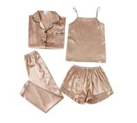 Mrat Pyjamas Set for Women Silk 4pcs PJs Satin Long Sleeve Sleepwear Sets Button Down Nightshirt and Sexy Cami Vest Top Short and Trousers Bridesmaid Pj Set Soft Loungewear Pjs Homewear Nightwear