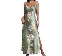 Mrat Satin Nightdresses for Women UK Sexy Spaghetti Strap Chemise Silk Nighties Full Slips Sleepwear Lingerie Floral Print Soft Ladies Night Dress Nighty V Neck Negligees Pyjamas Nightwear Nightgown