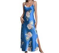 Mrat Satin Nightdresses for Women UK Sexy Spaghetti Strap Chemise Silk Nighties Full Slips Sleepwear Lingerie Floral Print Soft Ladies Night Dress Nighty V Neck Negligees Pyjamas Nightwear Nightgown