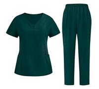 Mrat Scrub Set Slip-On Tunic Tops Trousers Medical Doctor Uniform Medical Work Wear Elastane Scrub Uniform 2 Piece Outfits Casual Solid Color V-Neck Nursing Shirts Pants Pockets