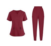 Mrat Scrub Uniforms Set Medical 2 Pieces Outfit Nursing V Neck Short Sleeve Tunic Top Straight Leg Joggers Pants Professional Machine Healthcare Beauty Salon Workwear Suits Pockets Slim Quick-dry