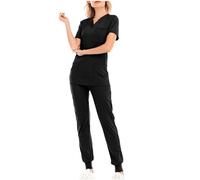 Mrat Scrubs Set for Women Uk Stretch Short Sleeve V-Neck Scrub Tunics Top & Jogger Trouser Pants with Pockets Medical Doctor Uniform Nursing Work Wear Hospital Beauty Center Yoga Quick-Drying