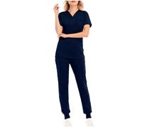 Mrat Scrubs Set for Women Uk Stretch Short Sleeve V-Neck Scrub Tunics Top & Jogger Trouser Pants with Pockets Medical Doctor Uniform Nursing Work Wear Hospital Beauty Center Yoga Quick-Drying