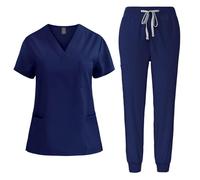 Mrat Scrubs Uniforms Women Uk Unisex Medical Uniform 2 Piece Full Set Short Sleeve V Neck Tunic Tops with Pockets Drawstring Straight Leg Pants Workwear Healthcare Cosmetology Pet Shop Beauty Hospital