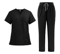 Mrat Scrubs Uniforms Women Uk Unisex Medical Uniform 2 Piece Full Set Short Sleeve V Neck Tunic Tops with Pockets Drawstring Straight Leg Pants Workwear Healthcare Cosmetology Pet Shop Beauty Hospital