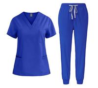 Mrat Scrubs Uniforms Women Uk Unisex Medical Uniform 2 Piece Full Set Short Sleeve V Neck Tunic Tops with Pockets Drawstring Straight Leg Pants Workwear Healthcare Cosmetology Pet Shop Beauty Hospital