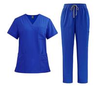 Mrat Scrubs Uniforms Women Uk Unisex Medical Uniform 2 Piece Full Set Short Sleeve V Neck Tunic Tops with Pockets Drawstring Straight Leg Pants Workwear Healthcare Cosmetology Pet Shop Beauty Hospital