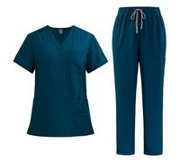 Mrat Scrubs Uniforms Women Uk Unisex Medical Uniform 2 Piece Full Set Short Sleeve V Neck Tunic Tops with Pockets Drawstring Straight Leg Pants Workwear Healthcare Cosmetology Pet Shop Beauty Hospital