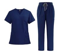 Mrat Scrubs Uniforms Women Uk Unisex Medical Uniform 2 Piece Full Set Short Sleeve V Neck Tunic Tops with Pockets Drawstring Straight Leg Pants Workwear Healthcare Cosmetology Pet Shop Beauty Hospital
