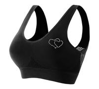 Mrat Seamless Sports Bra for Women UK Wirefree Love Print Push Up Bras Soft Comfort Support Bralettes Plus Size High Impact Bra for Large Busts Full Coverage Bras Everyday Underwire Workout Gym Yoga