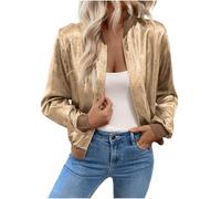 Mrat Sequin Jacket for Women Uk Sparkly Bomber Jackets Long Sleeve Zip Flight Coat Ladies Biker Glitter Baseball Jackets Shiny Metallic Pullover Tops Club Party Wedding Dance Night Out S M L XL 2XL