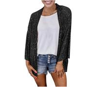 Mrat Sequin Jackets For Women Sparkle Lightweight Jacket Party Clubwear Glitter Shrug Sequin Cardigan Ladies 3/4 Sleeve Cardigans Loose Fit Shirts Shimmer Metallic Open Front Tops Festival Outfit Sale