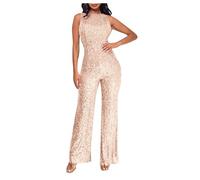 Mrat Sequin Jumpsuit for Women UK Sparkly Sleeveless Round Neck Off Shoulder Playsuits Sexy Glitter High Waist Slim Fit Overalls Ladies Elegant Wedding Outfits Party Cocktail Prom Club Festival