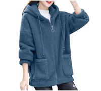 Mrat Sherpa Fleece Jacket Coats Sale Casual Double Fuzzy Fluffy Hoodie Warm Solid Color Pullover with Pockets Full Zip Up Teddy Fleece Blanket Ladies Plush Comfy Soft Jumper Outerwear Plus Size M-5XL