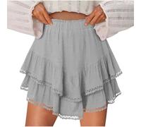 Mrat Shorts for Women Flowy Casual Boho Ruffle Tiered Skorts High Waist Mini Skirts Golf Tennis Crochet Shorts Cotton Loose Fit Baggy Culottes Pleated Athletic Fake Two Piece Skirt Workout Fitness
