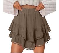 Mrat Shorts for Women Flowy Casual Boho Ruffle Tiered Skorts High Waist Mini Skirts Golf Tennis Crochet Shorts Cotton Loose Fit Baggy Culottes Pleated Athletic Fake Two Piece Skirt Workout Fitness