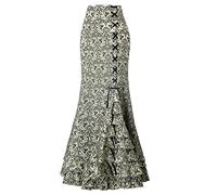 Mrat Skirt for Women UK Fishtail Mermaid Long Bodycon Skirts Ruffle Hem Lace-Up Skirts High Waist Vintage Punk Style Retro Maxi Skirt Jacquard Gothic Dress Evening Party Club Wedding