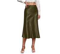 Mrat Skirt for Women UK Satin High Elastic Waisted A Line Midi Maxi Skirts Ladies Elegant Midi Bodycon Skirt Silky Solid Color Bodycon Slim Fit Skirts Casual Loose Fit Party Club Wedding