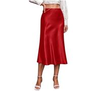 Mrat Skirt for Women UK Satin High Elastic Waisted A Line Midi Maxi Skirts Ladies Elegant Midi Bodycon Skirt Silky Solid Color Bodycon Slim Fit Skirts Casual Loose Fit Party Club Wedding