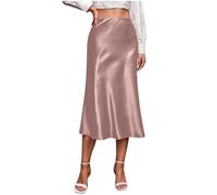 Mrat Skirt for Women UK Satin High Elastic Waisted A Line Midi Maxi Skirts Ladies Elegant Midi Bodycon Skirt Silky Solid Color Bodycon Slim Fit Skirts Casual Loose Fit Party Club Wedding Sale