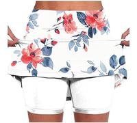 Mrat Skirts for Women UK 2 in 1 Running Shorts Inner Legging Lightweight Soft Athletic Workout Golf Yoga Skorts Tennis Quick Dry Sports Skorts Floral Print Stretchy Skirt Tummy Control Fitness