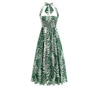 Mrat Skirts for Women UK 2 in 1 Vintage Maxi Skirt Floral Pleated Elastic High Waist Skirts Boho Elegant A-Line Beach Long Dresses Summer Casual Drawstring Halter Neck Swing Skirt Party Holiday