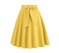 Mrat Skirts for Women UK 50s Retro Hepburn Style A Line Midi Skirts with Belt Lace Up High Waist Flared Cocktail Evening Midi Skirt Ladies Elegant Skirt Summer Pleated Swing Dress Rockabilly