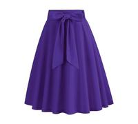 Mrat Skirts for Women UK 50s Retro Hepburn Style A Line Midi Skirts with Belt Lace Up High Waist Flared Cocktail Evening Midi Skirt Ladies Elegant Skirt Summer Pleated Swing Dress Rockabilly