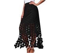 Mrat Skirts for Women UK Handmade Cut-Out Tassel Fringe Skirt Elastic Waist Pencil Skirts Ladies Elegant Intricate Polka Dot Embroidery Irregular Hollow Tassel Midi Skirt Wedding Party Cocktail