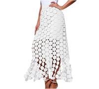Mrat Skirts for Women UK Handmade Cut-Out Tassel Fringe Skirt Elastic Waist Pencil Skirts Ladies Elegant Intricate Polka Dot Embroidery Irregular Hollow Tassel Midi Skirt Wedding Party Cocktail