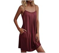 Mrat Sleeve Soft Sleepwear Side Split Pockets Long Nightdress Nightgowns For Womens Long Nightdresses Ladies Elegant Front Pleated Nighties Crew Neck Solid Color Nightshirts Comfy Soft Summer