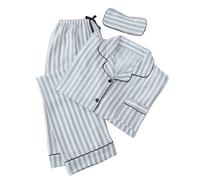 Mrat Striped Pyjamas Sets 3 Pack Comfy Soft Pjs Outfits Sleepwear Nightwear Pyjama Shirts + Trousers + Eye Masks Ladies Elegant Suits Loungewear Bridesmaid Pj Set for All Seasons
