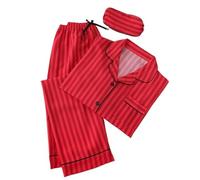 Mrat Striped Pyjamas Sets 3 Pack Comfy Soft Pjs Outfits Sleepwear Nightwear Pyjama Shirts + Trousers + Eye Masks Ladies Elegant Suits Loungewear Bridesmaid Pj Set for All Seasons