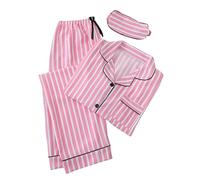 Mrat Striped Pyjamas Sets 3 Pack Comfy Soft Pjs Outfits Sleepwear Nightwear Pyjama Shirts + Trousers + Eye Masks Ladies Elegant Suits Loungewear Bridesmaid Pj Set for All Seasons