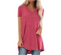 Mrat Swing Tops For Women Long TopsO Neck Short Sleeve Tops Solid Color T-shirt Longline Plus Size Tees Summer Plus Size Shirt Blouse For Women 26-32 Uk Skull Hot Pink 5XL