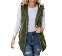 Mrat Teddy Fleece Gilet for Women UK Sleeveless Open Front Long Coats Sherpa Fluffy Vest Waistcoat Ladies Elegant Solid Color Lightweight Cozy Gilets Winter Warm Soft Fuzzy Jackets with Pockets S-XXL