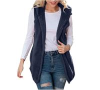 Mrat Teddy Fleece Gilet for Women UK Sleeveless Open Front Long Coats Sherpa Fluffy Vest Waistcoat Ladies Elegant Solid Color Lightweight Cozy Gilets Winter Warm Soft Fuzzy Jackets with Pockets S-XXL