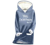 Mrat Thick Fleece Warm Sweatshirt Hoodies for Women Uk I' M Still Freezing Plush Pullover Sherpa Lined Fleece Blouse Long Sleeve Loose Underwear Oversized Winter Warm Jumper Casual Tunic Tops