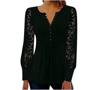 Mrat Tops for Women UK Long Sleeve Tunic Blouses V Neck Button Up T-Shirt Lace Floral Print Dressy Shirts Ladies Elegant Henley Tops Summer Casual Loose Tee Shirts Pullover Work Going Out Uk Size 8-18