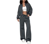 Mrat Tracksuit Womens 2 Piece Sets Long Sleeve Zip Up Bomber Jackets Crop Tops Drawstring Elastic High Waist Trousers Sweatpants Joggers Co Ord Set Gym Sports Activewear Loungewear Ladies Sweatsuits