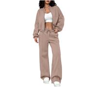 Mrat Tracksuit Womens 2 Piece Sets Long Sleeve Zip Up Bomber Jackets Crop Tops Drawstring Elastic High Waist Trousers Sweatpants Joggers Co Ord Set Gym Sports Activewear Loungewear Ladies Sweatsuits