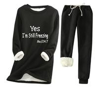 Mrat Tracksuit Womens Full Set Ladies Plain Hoodie Jacket and Pants Winter Warm Fleece Lined Zip Up Jacket Sweatpants Women Teddy Fleece Hoodie Tracksuit Set Hoody & Joggers Winter Clothes 2 Piece
