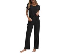 Mrat Tracksuit Womens Full Set Lounge Wear Sets Summer Short Sleeve Tunic Top Side Split Straight Leg Trousers Party Elegant Lounge Wear Sleepwear Slim FIit Knitted Cosy Yoga Joggers Activewear