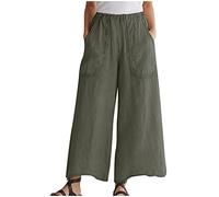 Mrat Trousers for Women UK Deals of The Day Loose Straight Wide Legs Pants Cotton Linen Casual Trouser Plus Size Stripe Print Long Trouser Baggy Palazzo Trousers Ladies Culottes Pants