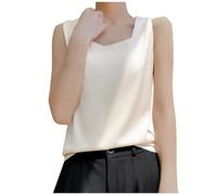 Mrat Vest Tops for Women Summer Sleeveless Scoop Neck Tank Tops UK Silk Satin Tank Ladies Elegant Shirts O Neck Blouses Strap Solid Color Camisoles Sling Vest Undershirts