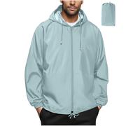 Mrat Waterproof Jackets Men Packaway Lightweight Breathable Jacket Outdoor Windproof Raincoat Hooded Solid Top Windbreaker Shell Coat Hiking, Travel, Camping, Running, Climbing Uk 8 10 12 14 16 18