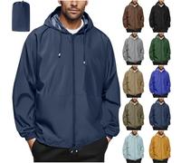 Mrat Waterproof Jackets Men Packaway Lightweight Breathable Jacket Outdoor Windproof Raincoat Hooded Solid Top Windbreaker Shell Coat Hiking, Travel, Camping, Running, Climbing Uk 8 10 12 14 16 18