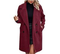 Mrat Winter Coats for Women Teddy Fleece Jacket Oversize Sherpa Wool Blend Coat Lapel Collar Winter Pea Coat Casual Long Overcoat Jacket Elegant Trench Solid Windbreak Thermal Warm Outerwear